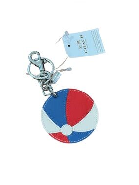 Coach Round Leather Keychain Charm - Cream with Silver Hardware New With Tag